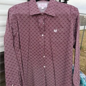 Women's Burgundy Patterned Button Down Shirt
